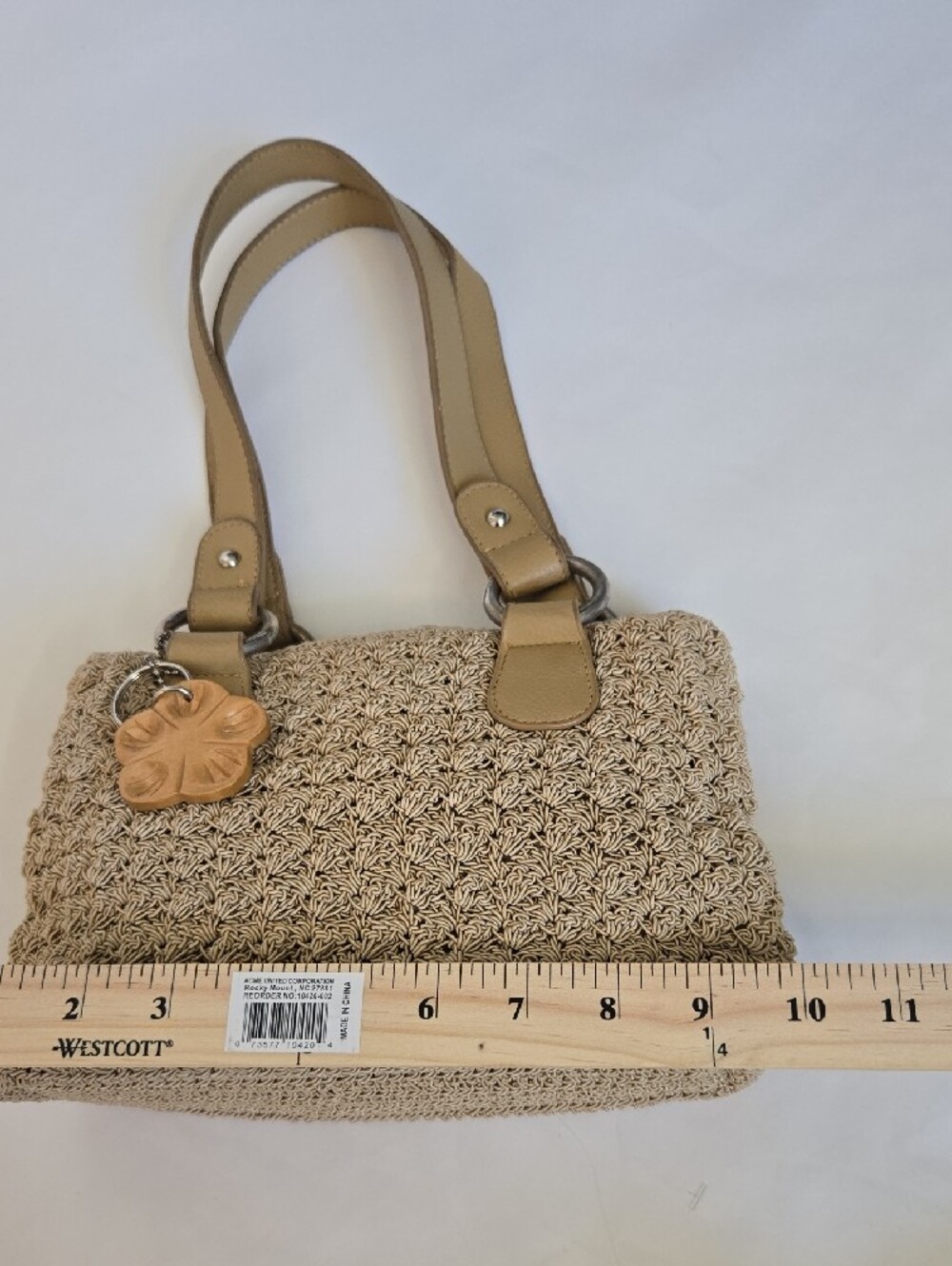 Braided Straw Shoulder Bag with Tan Leather Straps - Picture 7 of 10